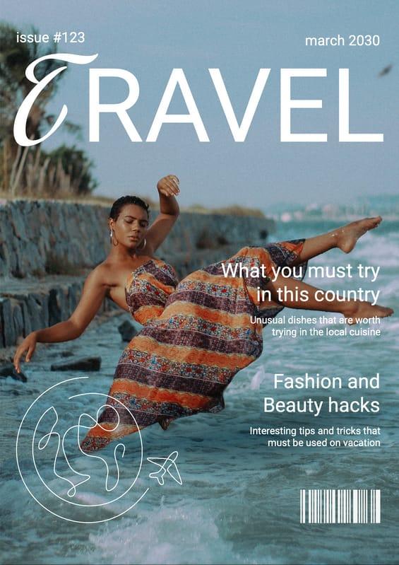 Blue Woman Vacation Photo Travel Magazine Cover