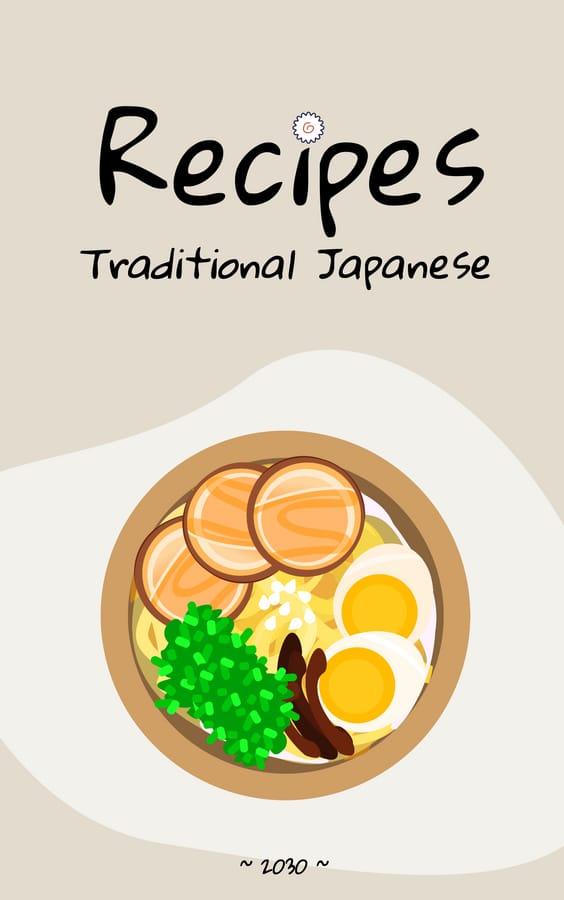 Beige Illustration Japahes Recipes Book Cover
