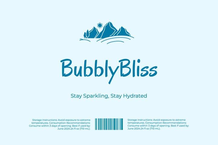 Ligh Blue Illustration Mountain Water Bottle Label