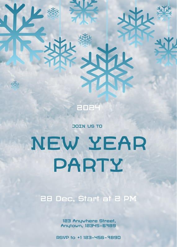 Blue Snowflake New Year Party Invitation