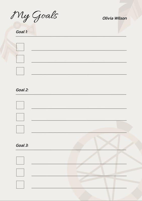 Beige Boho Abstract My Goals Checklist