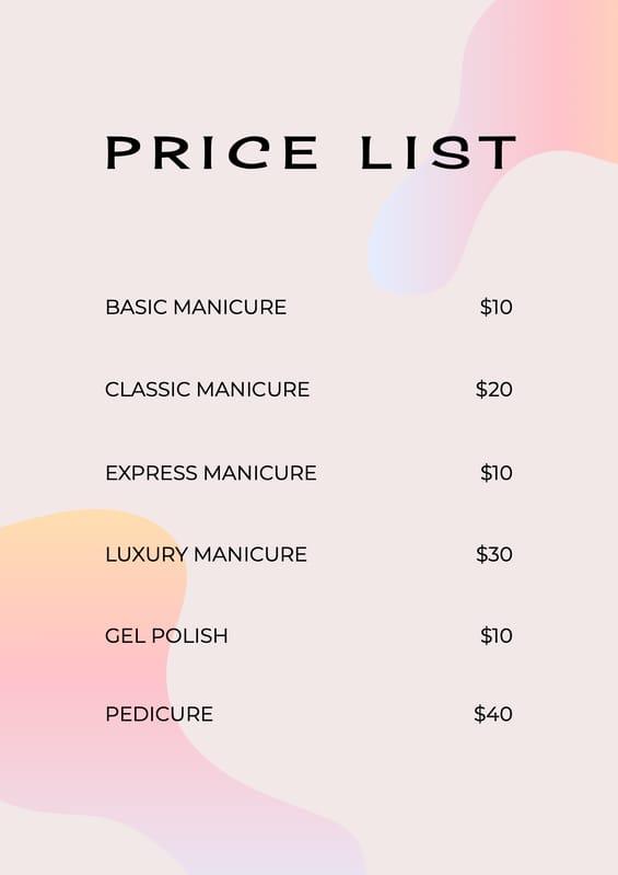 Abstract Pink Gradient Manicure Price List Document A4