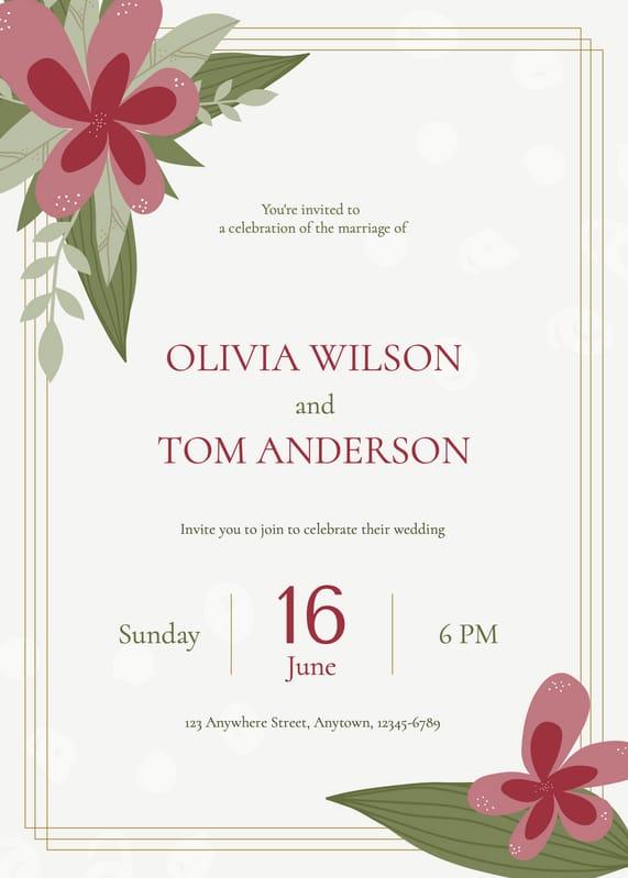 Beige And Red Aesthetic Flower Wedding Invitation 