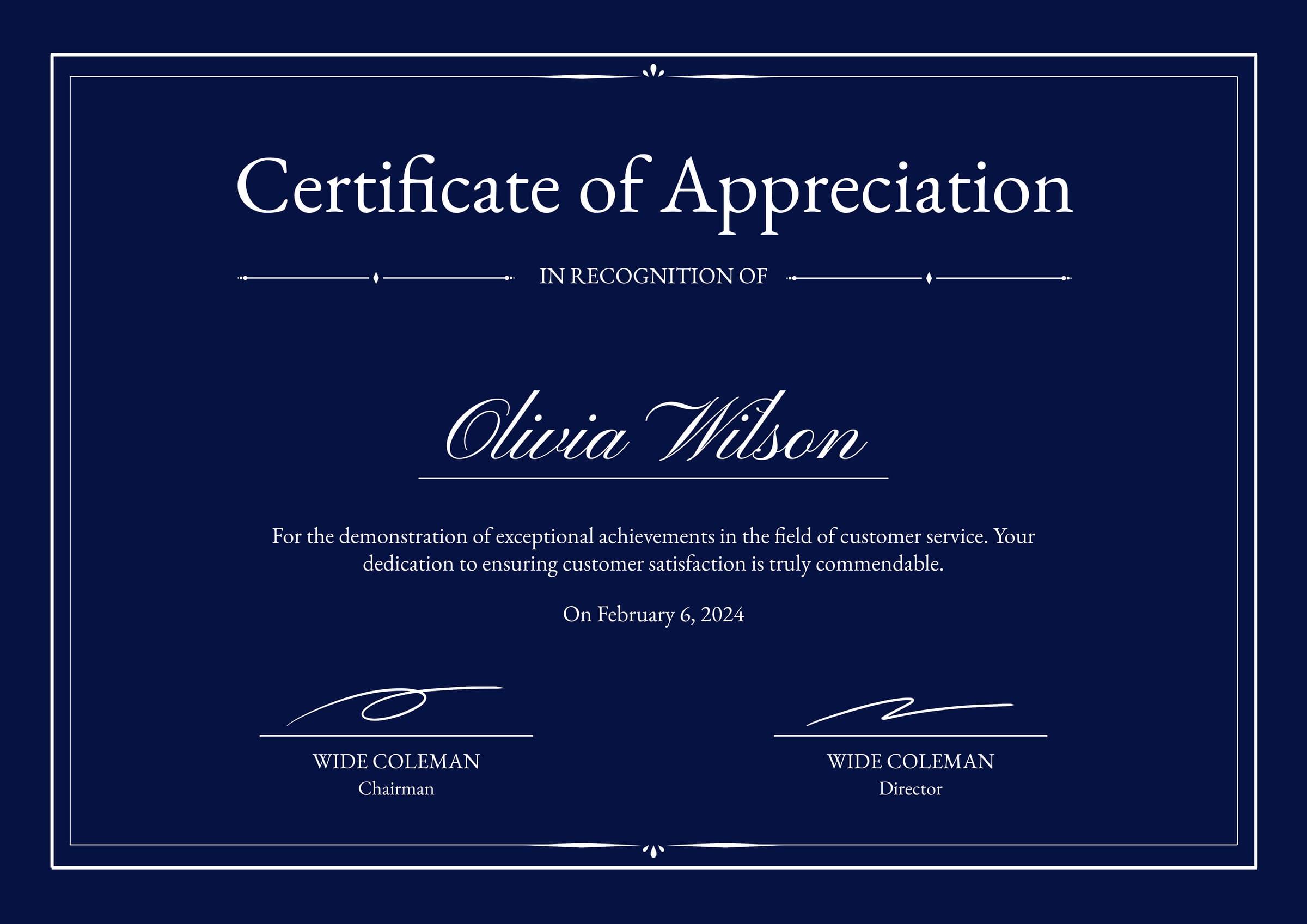 Dark Blue Modern Certificate of Appreciation