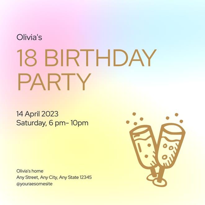 Gradient Blur Birthday Party Invitation (Square)