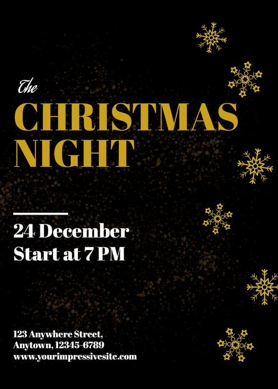 Black And Gold Holiday Christmas Night Invitation