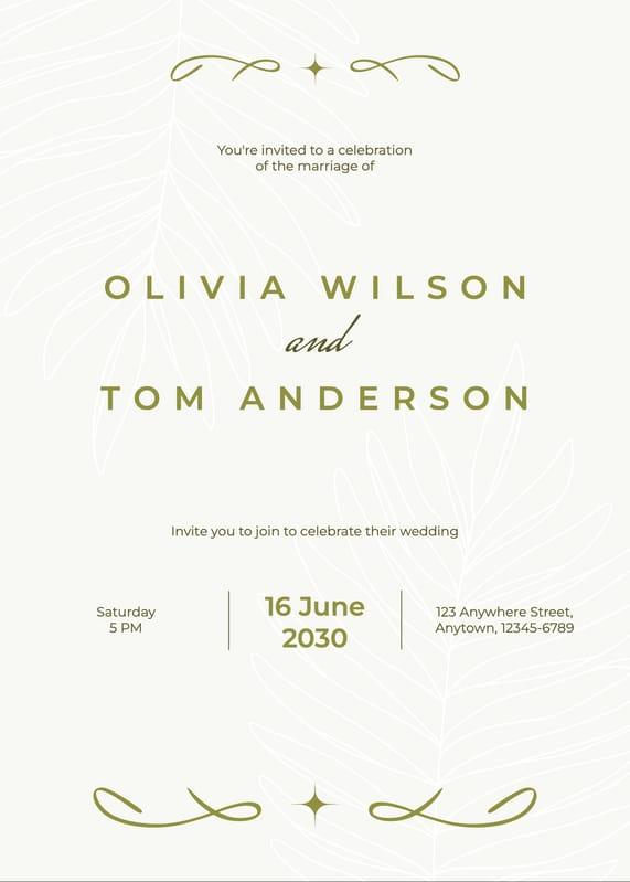 White and Green Elegant Minimalism Wedding Invitation