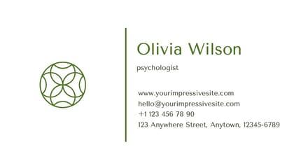 White And Green Simple Minimalism Psychologist Business Card