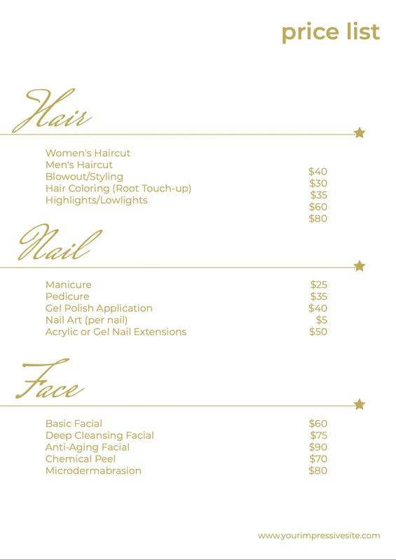 White Clean Simple Beauty Price List