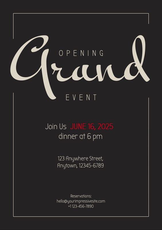Black And Beige Grang Opening Dinner Event Flyer