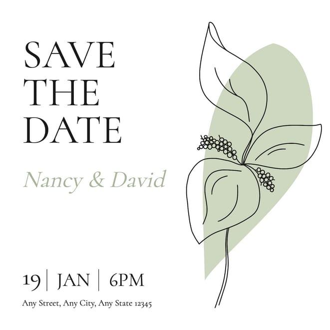 Save The Date Minimal Botanic Wedding Invitation (Square)