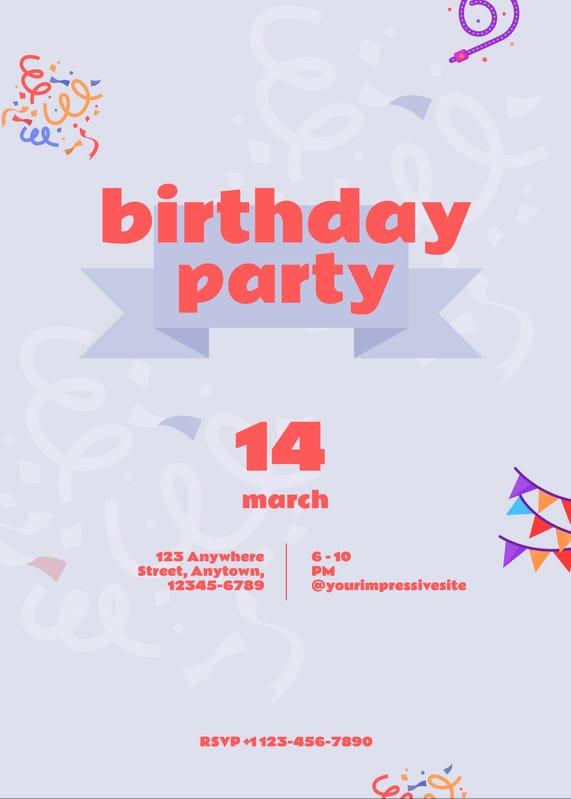 Purple Colour Birthday Party Illustration Invitation