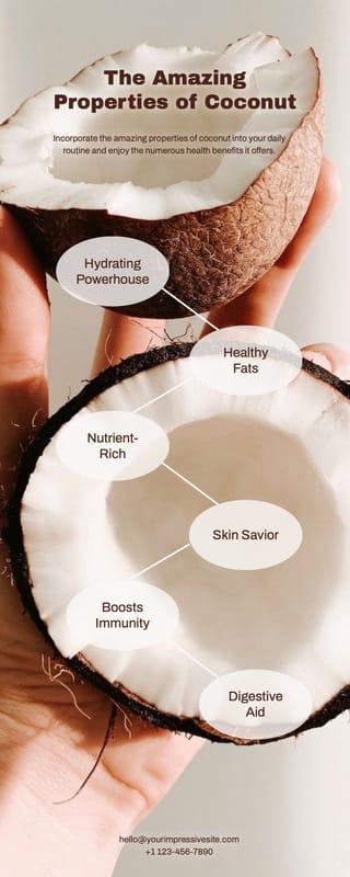 Beige Photo Properties of Coconut Healthy Data Education Infographic