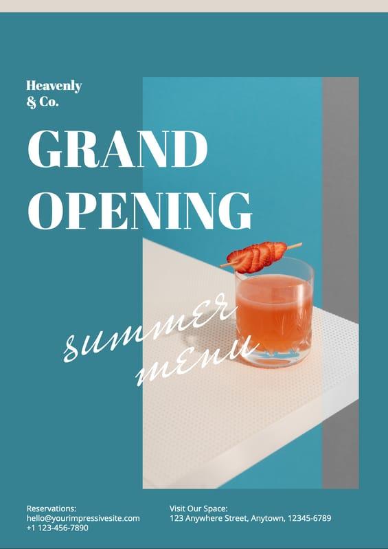 Blue Summer Menu Grand Opening Restaurant Flyer