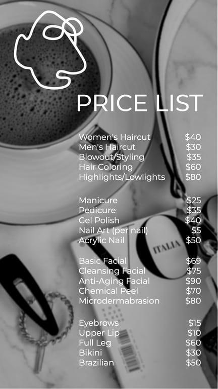 Black White Abstract Beauty Price List Instargram Stories