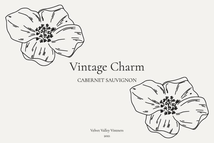 Beige Elegant Simple Flower Wine Label