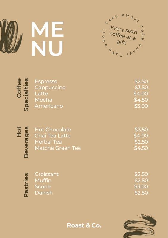 Beige And Green Modern Abstract Coffee Menu